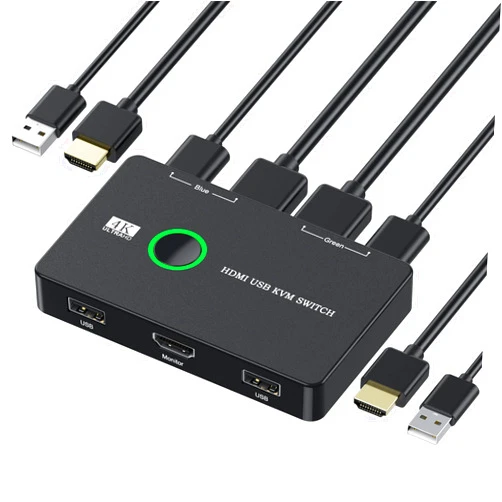 ULXUUUN KVM Switch, USB and HDMI KVM Switches for 2 Computers Sharing Mouse Keyboard Printer to One HD Monitor, Supports 4K@60 Hz, 2 HDMI Cables and 2 USB Cables Included