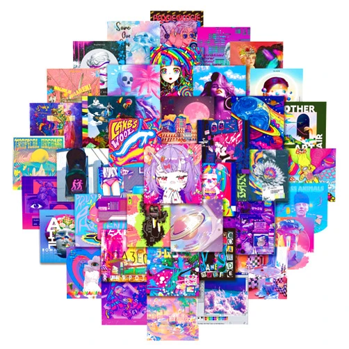 Cannity Cool Anime Stickers Trippy Hippie Stoner Stickers for Adults Teens Cannity 63Pcs Weirdcore Psychedelic Stickers Vinyl Waterproof Decals for Laptop Guitar Skateboard
