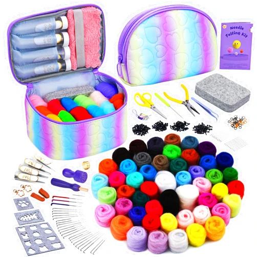 Mayboos Needle Felting Kit, 50 Colors Wool Roving Set, Needle Felting Starter Kit for Beginners with Wool Felting Tool Mat Needle Felting Supplies for DIY Crafts Home Decoration Gift