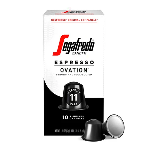 Segafredo Zanetti Ovation Espresso Capsules, Dark Roast, Intensity 11, Compatible with Nespresso Original Machines, 10 Count Aluminum Pods