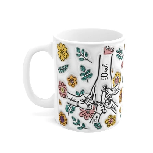 TerraSure You Hold Our Hands Mug 11oz, 15oz, Also Our Hearts Mug, Personalized Custom 3D Inflated Effect Printed Mug, Gift For Dad/Grandpa, Custom Add Names