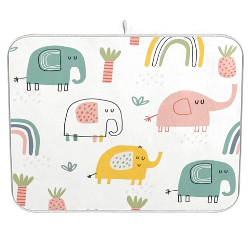 QUGRL Cartoon Animals Baby Pattern Dish Drying Mat 16x18 for Kitchen Counter Decor Cute Elephant Fast Absorbent Tableware Dishes Pad Baby Bottle Rack Drainer Mats Heat Resistant Kitchen Accessories