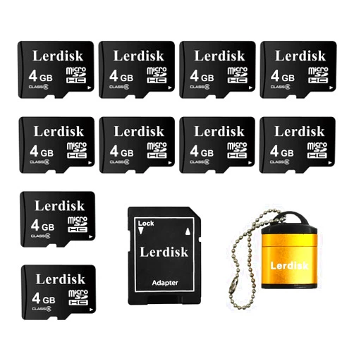 Lerdisk Factory Wholesale Micro SD Card 4GB Pack of 10 in Bulk Micro SDHC with SD Adapter Produced by Authorized Licencee(4GB)