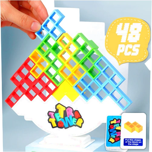 ALKISTA 48 Pcs Tetra Tower Balance Stacking Blocks Game, Board Games for 2 Players+ Family Games, Parties, Travel, Kids & Adults Team Building Blocks Toy