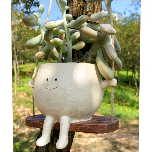 Aedericoe Swing Face Planter Pot Cute Succulent Pots Hanging Resin Flower Head Planters for Indoor Outdoor Plants Unique Gift idea for Mother, Wife, Girlfriend