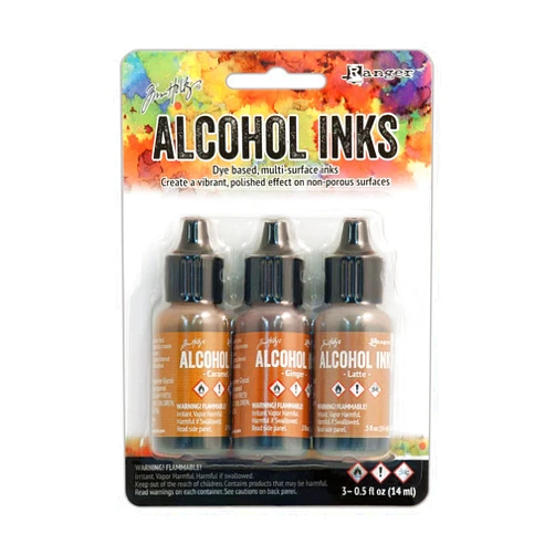 Ranger Earthtones Alcohol Ink 5 Ounces 3 Pkg Cabin Cupboard Caramel Ginger Latte Colors