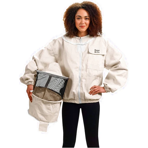Bees & Co K73 Natural Cotton Beekeeper Jacket with Round Veil, XXL, Beige