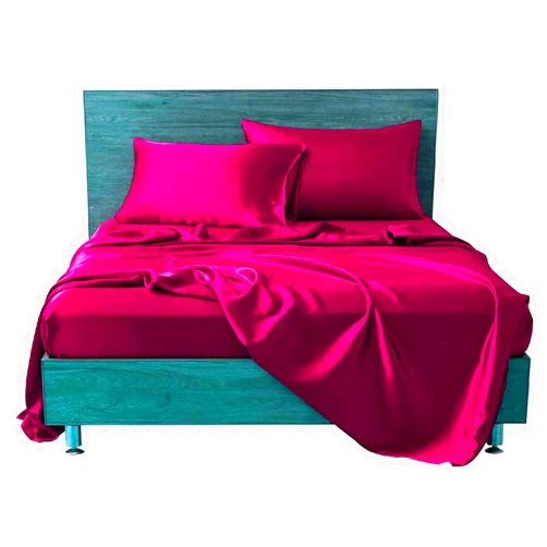 Restura Silk Satin Bedding Sheets 6 Piece American Pink King Silk Satin Bed Sheet Set (Flat Sheet + Fitted 16'' + 4 Pillowcases) Breathable Durable Satin Bed Sheets