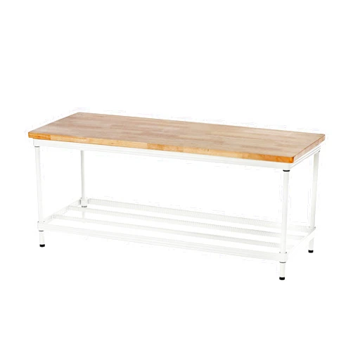 Design Ideas MeshWorks 2 Tier Wood Top Metal Storage Shelving Unit Rack for Kitchen, Office, and Garage Organization, 47.2” x 17.7” x 17.7,” White