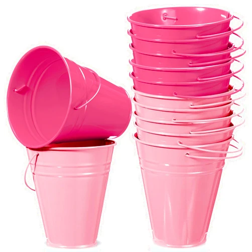 Sadnyy 12 Pack Metal Buckets with Handle, Galvanized Bucket 4.5 x 5 Inch Basket Bucket Party Supplies, Crafts for Christmas Halloween Christmas Candy Bars Vase Crafts(Pink)