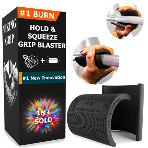 Vikingstrength Grip strength trainer Thick Grip - Combines Hand Exerciser Squeeze with Thick Grip, New Ultimate Forearm Strengthener, Patented Design, Enhances Grip Strength & Endurance, Fits All Bars, Barbells, & Dumbbells