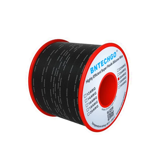 BNTECHGO 26 Gauge Silicone Wire Spool 250 ft Black Flexible 26 AWG Stranded Tinned Copper Wire