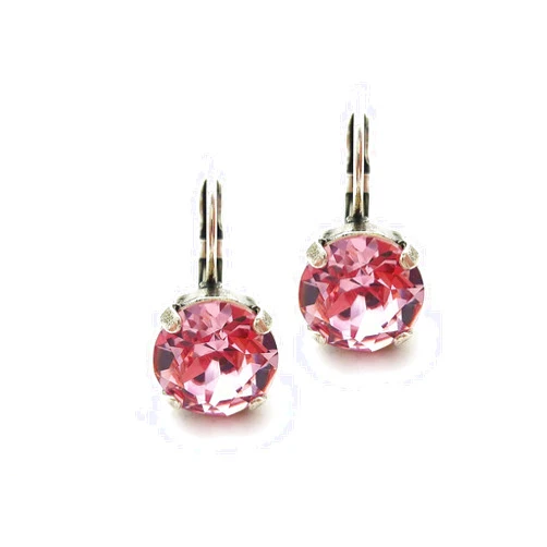 Siggy-Jewelry Swarovski Crystal Earrings, Light Rose Pink, Chunky 10mm (45ss) Drop Lever Backs, Assorted Finishes, Bridesmaids Jewelry