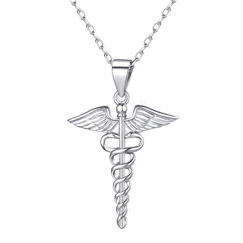ChicSilver Nofade Silver Caduceus Symbol of Medicine Necklace 925 Sterling Silver Pendant Necklace for Doctor or Nurse Perfect Holiday Gift Jewelry Gift