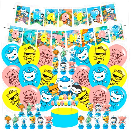 Ezcpigei 𝓞𝓬𝓽𝓸𝓷𝓪𝓾𝓽𝓼 Birthday Party Decorations,Ocean Adventures Decoration Party Supplies, Including Balloons, Banners, Cupcakes, Cake Toppers