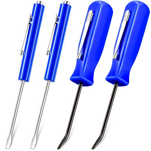 Zhehao 4 Pieces Pocket Screwdriver with Magnet Mini Slotted Head Magnetic Pocket Screwdriver with Mini Pry Bar Set Pocket Clips for Home Office Car Repair Tools Mechanics Electricians Technicians (Blue)