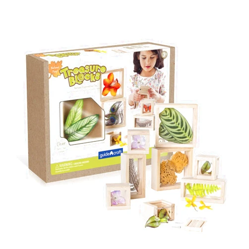 Guidecraft Treasure Blocks - Clear: Smooth Wooden Observation Stacking Blocks with Transparent Windows, Educational Toy for Kids