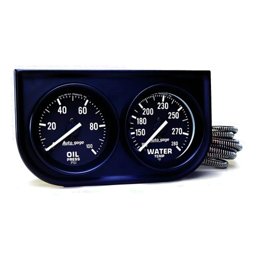 AUTO METER 2392 Autogage Black Oil/Water Gauge with Steel Console, Regular, 2.3125 in.