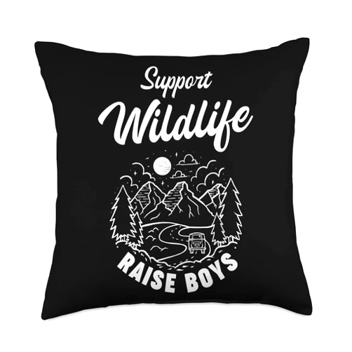 Funny Bonfire Camping Natur Survival Designs Support Wildlife Raise Boys Nature Camping Survival Animal Throw Pillow, 18x18, Multicolor