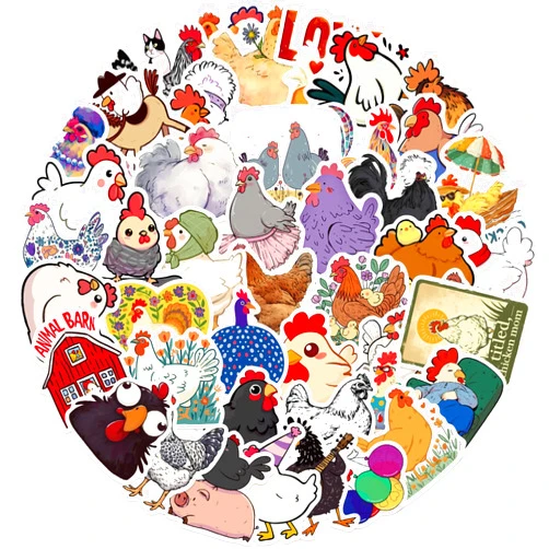 SVGDHZK 50pcs Funny Chicken Stickers for Teens Boy Girls Kids Cartoon Hen Stickers Rooster Vinyl Waterproof Stickers Lovely Cartoon Chicken Decals Pack for Party Supplies School Reword (Hen)