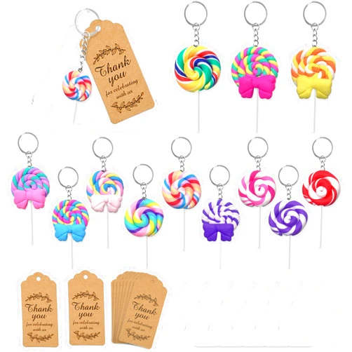 BANBALLON 12pcs Lollipops Party Favors Set with Lollipops Keychains Charms Thank You Tags and White Organza Bags for Sweet Party Favors Candyland Birthday Party Supplies Baby Shower Holiday