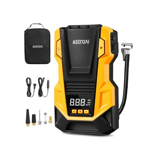 AstroAI AC/DC Tire Inflator Portable Air Compressor for Car, Air Pump for Car Tires, Car Accessories 150PSI with LED Light for Cars, Balls, Motorcycles, and Other CZK-3666 Yellow
