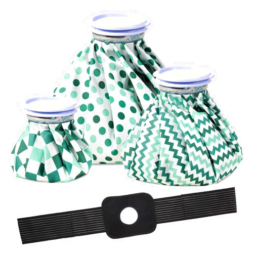 Nuanchu 3 Pieces Ice Bag for Injuries Reusable Ice Bags with Adjustable Wrap Cold and Hot Therapy and Pain Relief for Knee Leg Injury, 3 Sizes, 11, 9, 6 Inch (4 Set)(Polka Dot,Green)