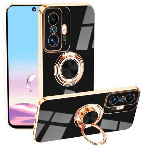 Yarxiawin Compatible with Xiaomi 11T Pro Case Ring Holder Magnet Silicone, Xiaomi 11T Pro Phone Case for Xiaomi 11T Case Silicone Thin White Cover Black 360° Rotatable Metal Stand (Black)