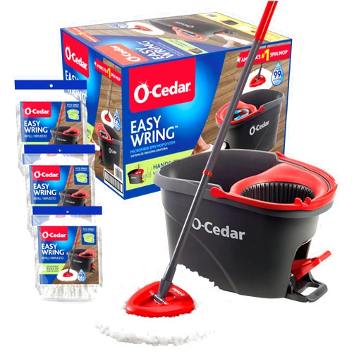O-Cedar Easywring Microfiber Spin Mop & Bucket Floor Cleaning System with 3 Extra Refills