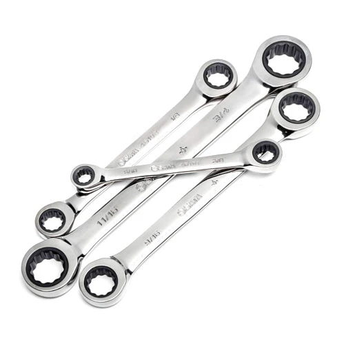 SATA 4-Piece Full-Polish SAE Ratcheting Wrench Set, Double Box Design with 72-Tooth Gear and Off-Corner Loading - ST46134U