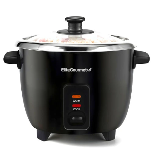 Elite Gourmet ERC006SS 6-Cup Electric Rice Cooker with Stainless Steel Inner Pot, Makes Soups, Stews, Porridges, Grains and Cereals, 6 cup (3 cups uncooked), Black