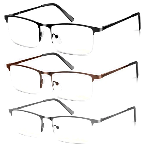 WEIMELTOY 3 Pack Blue Light Blocking Reading Glasses for Men, Stylish Half Frame Metal Computer Readers, Lightweight Spring Hinge Eyeglasses Anti Eyestrain/Glare/UV (Mix Color, Black+Grey+Brown, 2.5)