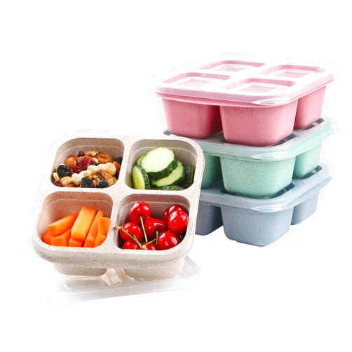 TurtingAs Snack Containers, 4 Pack Reusable Bento Snack Box, 4 Compartments Meal Prep Lunch Containers for Kids Adults, Divided Food Storage Containers for School Work Travel