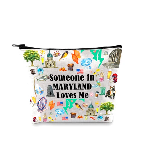 PXTIDY Maryland State Makeup Bag Long Distance Relationships Gift Someone In Maryland Loves Me Cosmetic Bag Maryland Souvenir Gift