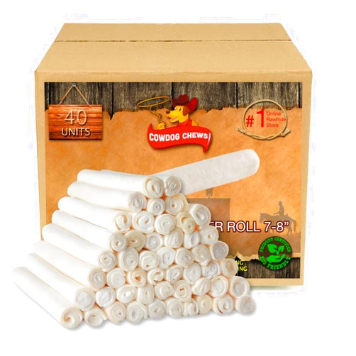 Cowdog Chews Beefhide Roll (7-8 inch) Long Lasting Dog Treat Bone, Great for Dental Health and Aggressive Chewers (40 Pack)