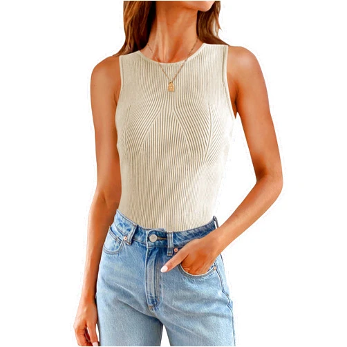 ZESICA Womens Ribbed Tank Tops 2024 Summer Sleeveless High Neck Casual Slim Fitted Basic Knit Shirts