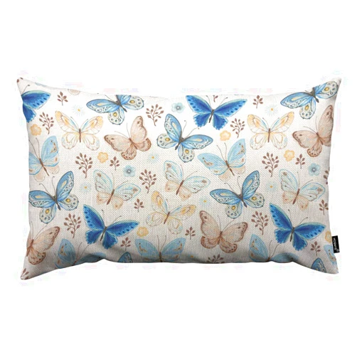HOSNYE Colorful Butterfly Throw Pillow Cover Blue Yellow and Brown Flying Butterflies Linen Fabric for Couch Bed Sofa Car Waist Cushion Cover 12 x 20 inch Pillow Case