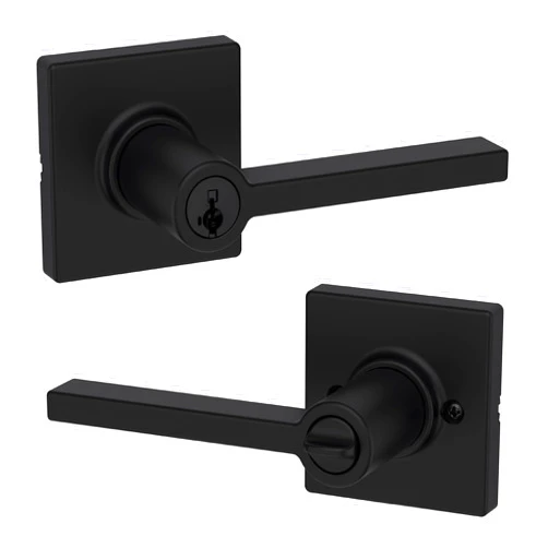 Kwikset Casey Entry Door Handle with Lock and Key, Secure Keyed Reversible Lever Exterior, For Front Entrance and Bedrooms, Matte Black , Pick Resistant Smartkey Rekey Security and Microban