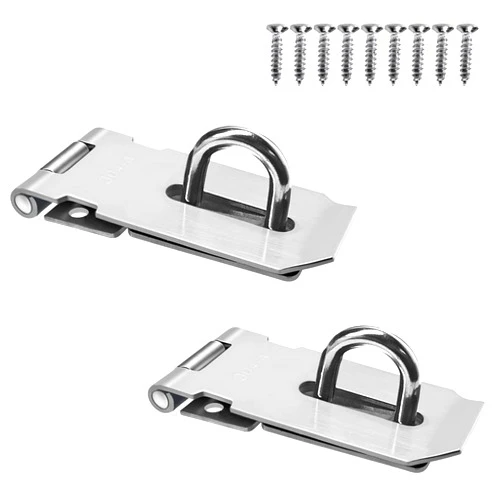 Yuntop 2Pcs Stainless Steel Gate Lock Hasp, Safety Packlock Clasp Hasp Lock Set Door Locks Hasp Latch for Doors, Cabinets, Closets and More (3inch-Silver)