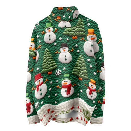 Generic Ugly Christmas Sweater Christmas Print Long Sleeve Sweater Turtleneck Winter Thick Warm Pure Large Turtleneck Sweater