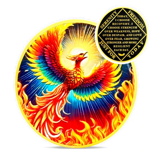 IELCJJ Colorful Sunlight Phoenix Na Medallions - Reborn from Fire Sobriety Coin - Recovery Addiction NA AA Chips and Medallions - Celebrate Living Clean Affirmation Narcotics Anonymous Gifts for Men Women