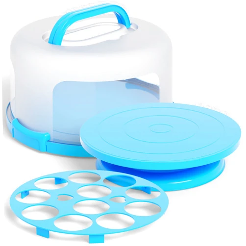 HOUZZKINGZ USA Cake Cupcake Carrier with Lid and Handle + Cake Stand Plate with Dome | 10