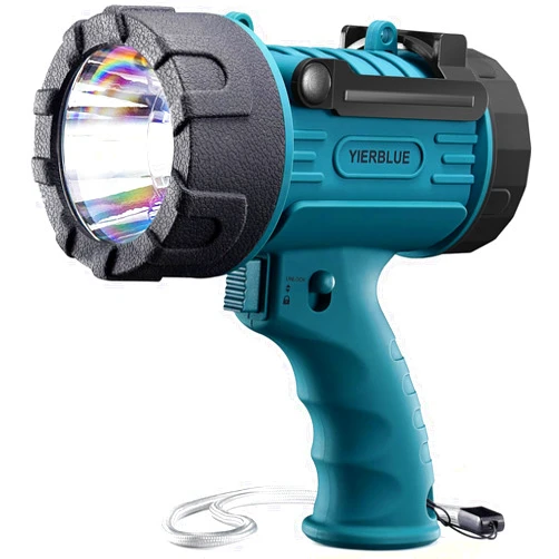 YIERBLUE Rechargeable Spotlight Flashlight IP67 Waterproof with 200000 Lumen LED, 24 Hours Long Running Spot Light, Impact Resistant Handheld Spotlight with Foldable Stand and Detachable Red Lens