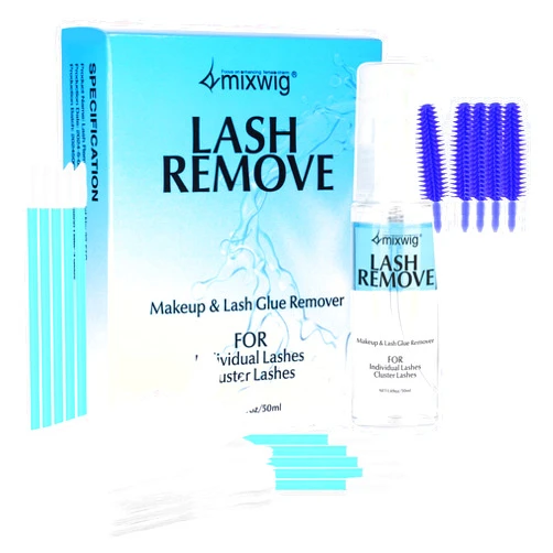 Lvmixwig Lash Remover for Cluster Lashes Eyelash Extension Remover Gentle Lash Bond and Seals Eye and Lip Makeup Remover with Lash Brushes, Cotton Combs and Pads(50ML)