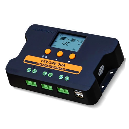 ECO-WORTHY [𝗨𝗽𝗴𝗿𝗮𝗱𝗲𝗱]ECO-WORTHY Solar Charge Controller 30A Solar Panel Custom Battery Regulator, Dual USB Port Auto 12V/24V PWM for FLD/LiFePO4/SLD/GEL