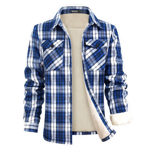 WULFUL Men's Flannel Fleece Jackets Sherpa Lined Shirt Jacket Plaid Jackets Shacket Winter Outerwear Warm