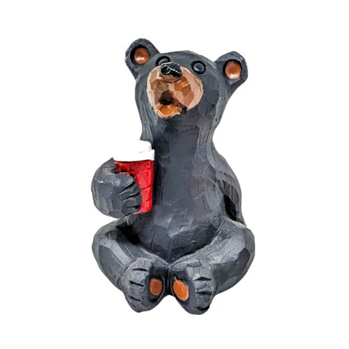 AMAJY Black Bear Coffee Figurine – Rustic Resin Bear Holding Red Cup – Cabin Decor for Coffee Bar Station, Office, Lodge Kitchen, Shelf, or Mantel – Wildlife Gift for Hunters, Nature Lovers, or Lodge Owners