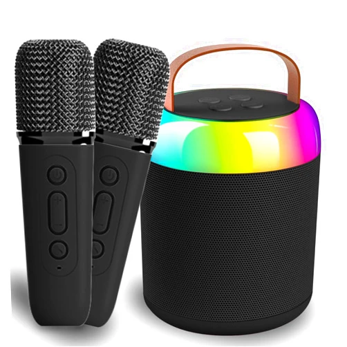 ANBURI Karaoke Machine for Kids, Mini Portable Bluetooth Karaoke Speaker with 2 Wireless Mics and LED Lights for Kids Adults, Christmas Birthday Gifts Toys for Girls Boys Family Home Party
