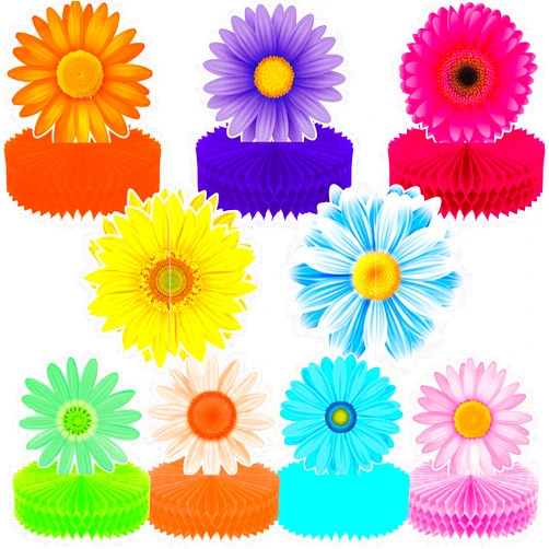 Hotop 9 Pcs Sun Flowers Honeycomb Centerpiece for Table Autumn Summer Flower Birthday Party Decorations Daisy Toppers for Classroom School Office