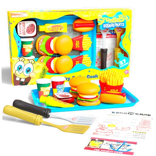 Lollipop SpongeBob Kids Kitchen Playset - Interactive Play Food with 2 Krabby Patty Burgers, Seafoam Shake, Kelp Fries, SpongeBob Toys Kitchen Set for Kids Ages 3-5